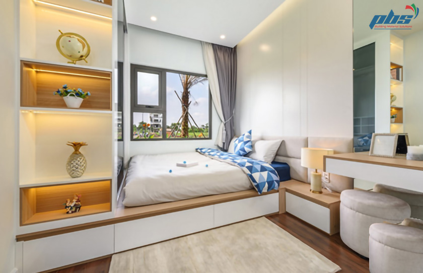 Phòng ngủ với nội thất hiện đại nổi bật trên nền sàn gỗ Lamton