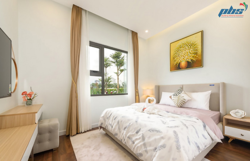 Điểm nhấn ấn tượng của chung cư Lovera Vista là phòng ngủ ốp ván gỗ