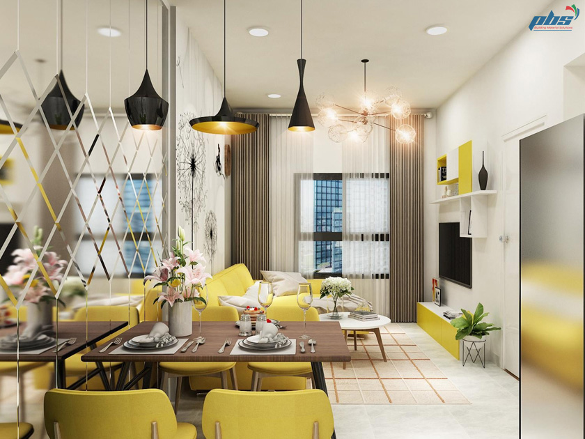 Điểm nhấn ấn tượng của căn hộ Marina Tower là sử dụng những gam màu nổi bật